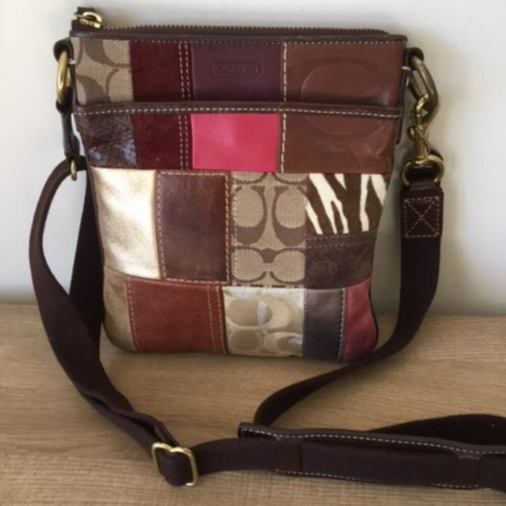 Coach Patchwork Crossbody Bag in Brown, Red, Tan